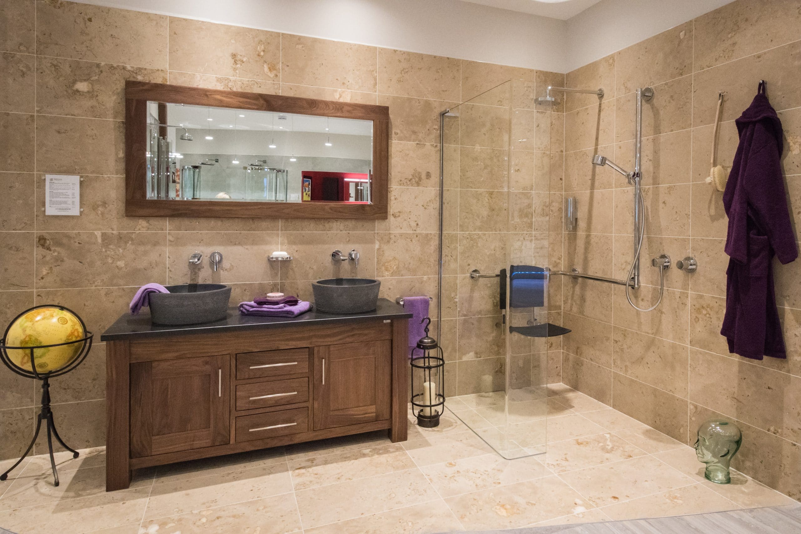 Accessible Bathroom - Keuco Plan Care - Shower chair, handrails, marble tiles