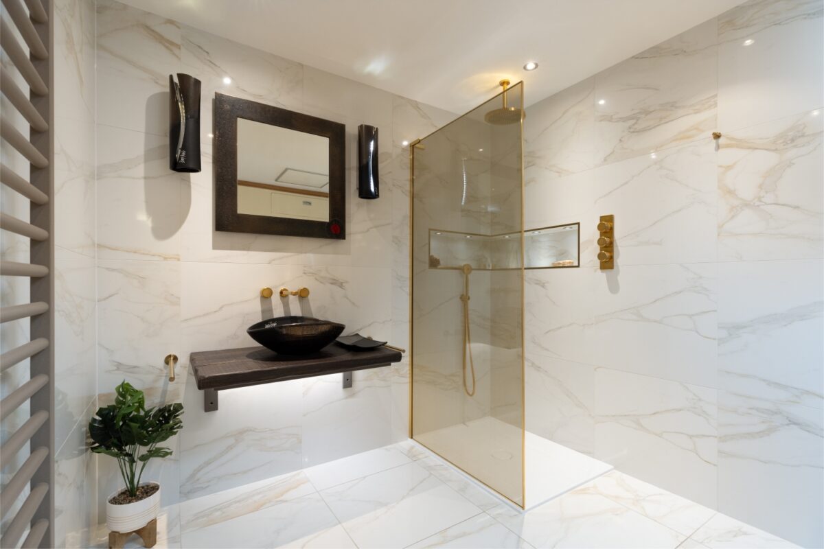 Luxury bathroom installation on display in our Perth showroom.