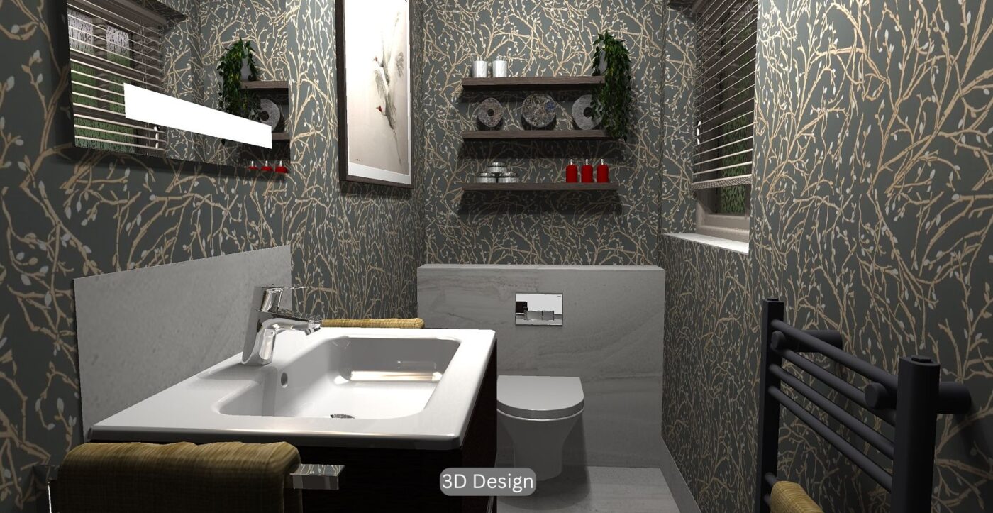 A 3D design of a cloakroom as part of an entire home renovation.